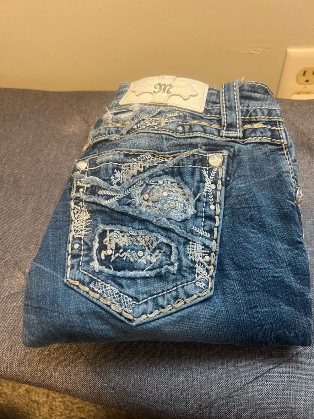 Womens Embroidered Blue Denim Jeans